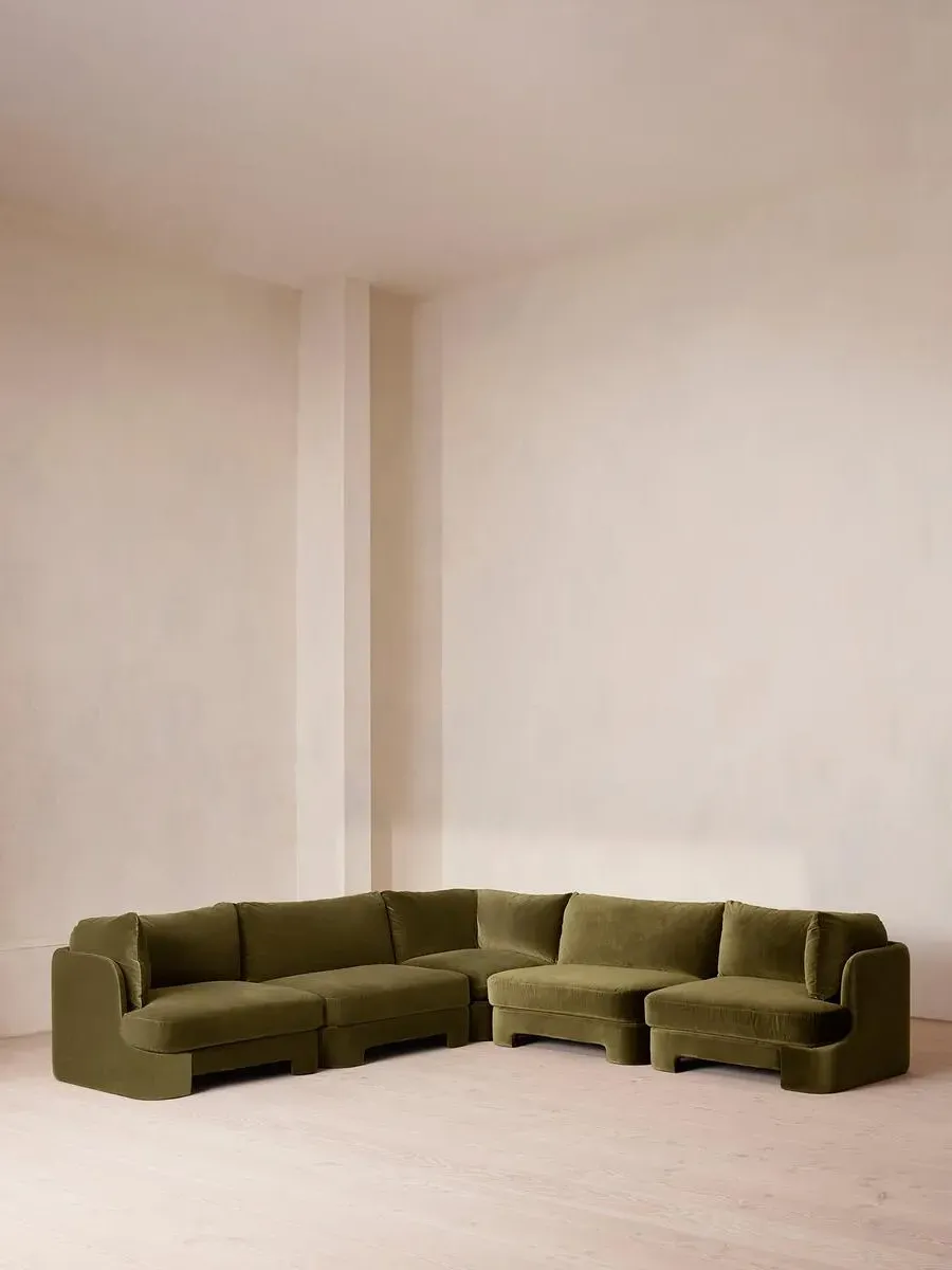 Corner Modular Sofa with Deep Sit - Olive, Velvet