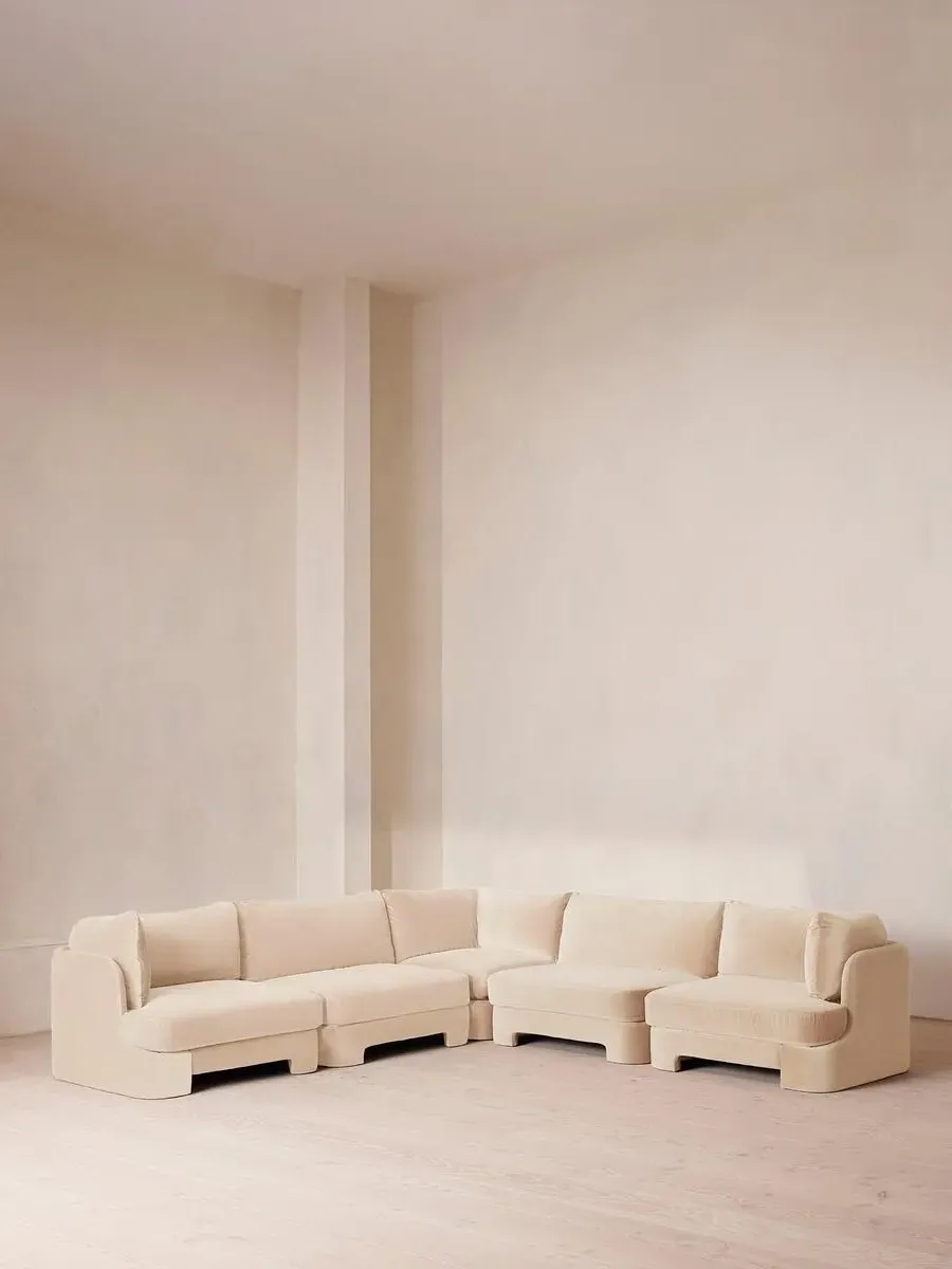 Corner Modular Sofa with Deep Sit - Porcelain, Velvet