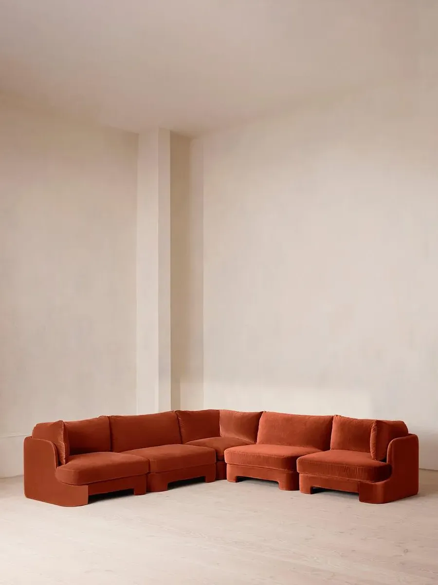 Corner Modular Sofa with Deep Sit - Rust, Velvet