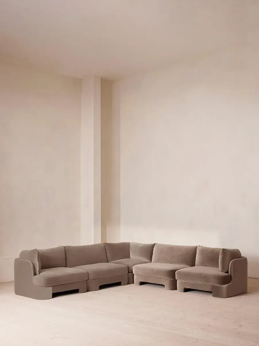 Corner Modular Sofa with Deep Sit - Taupe, Velvet