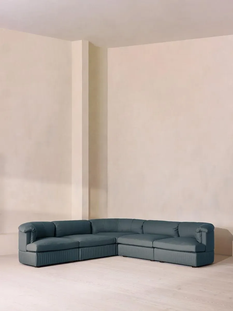 Corner Modular Sofa with Feather Cushions - Blue, Linen