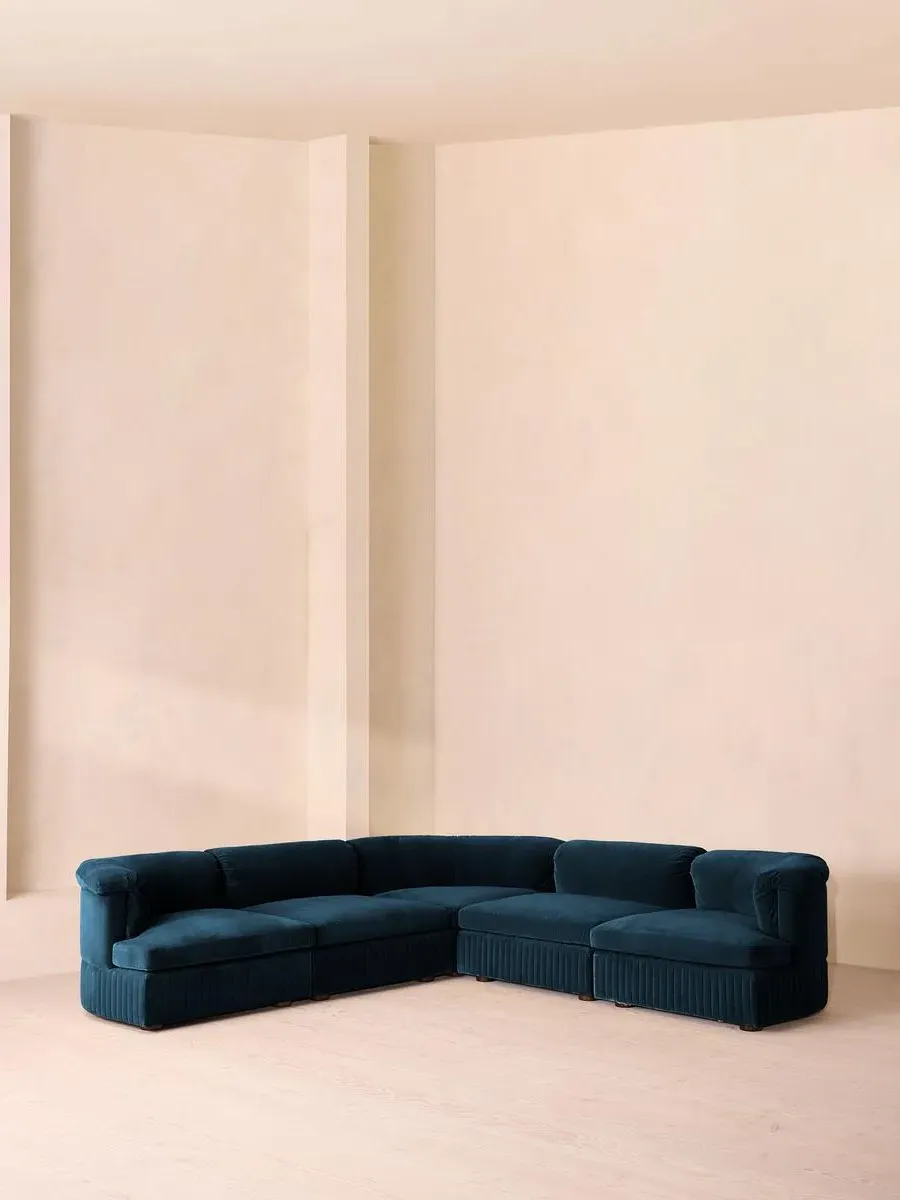 Corner Modular Sofa with Feather Cushions - Blue, Velvet