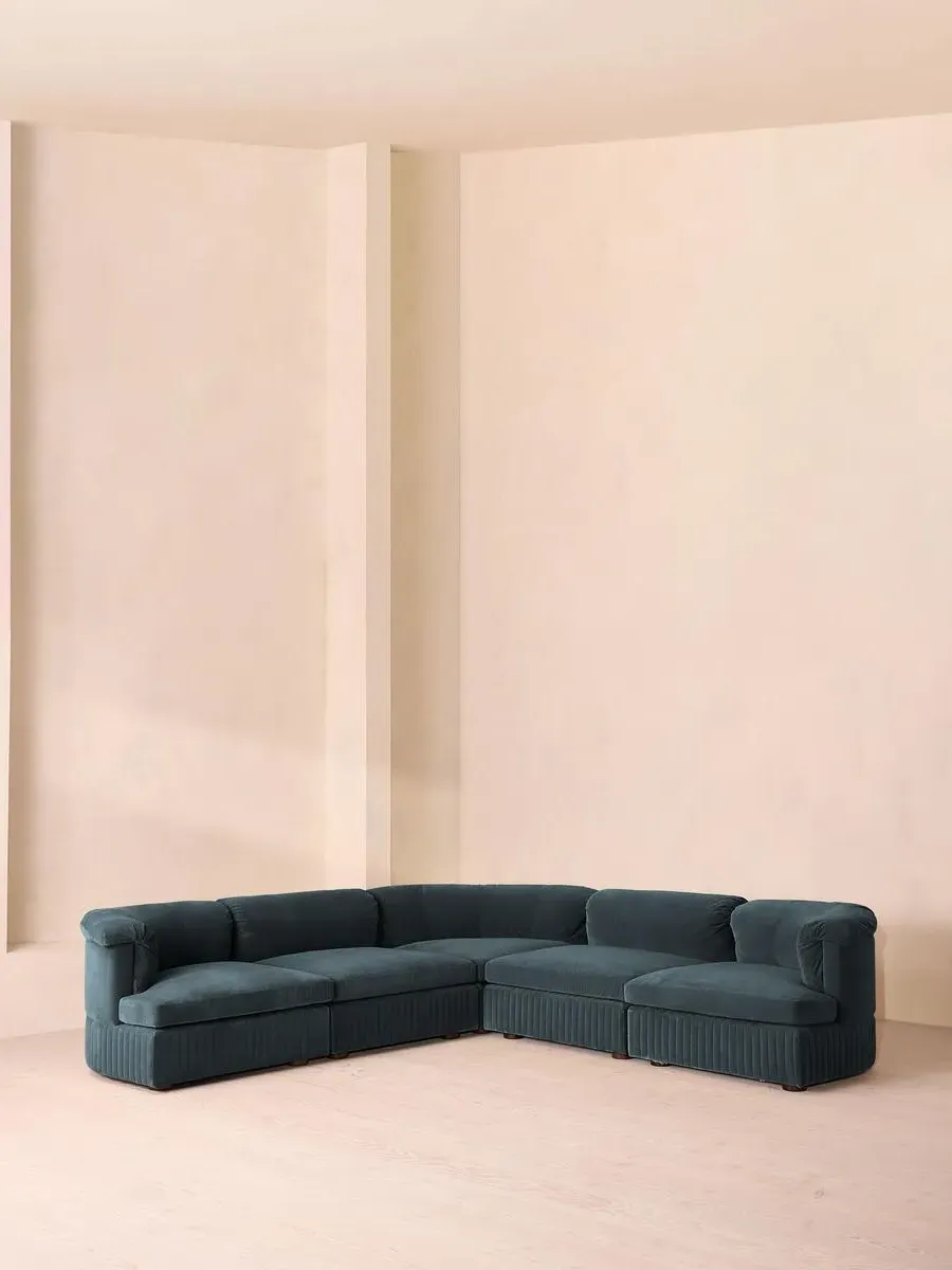Corner Modular Sofa with Feather Cushions - Blue, Velvet
