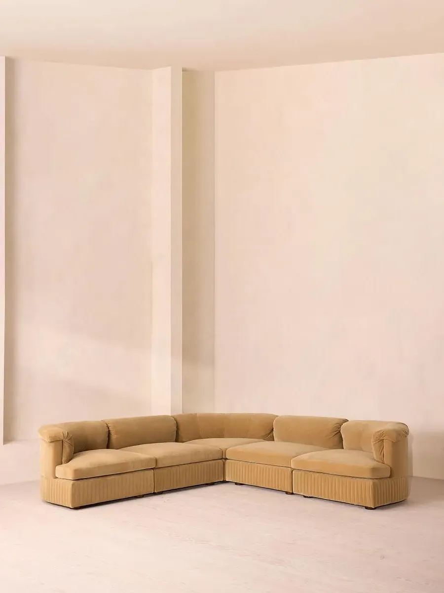 Corner Modular Sofa with Feather Cushions - Camel, Velvet