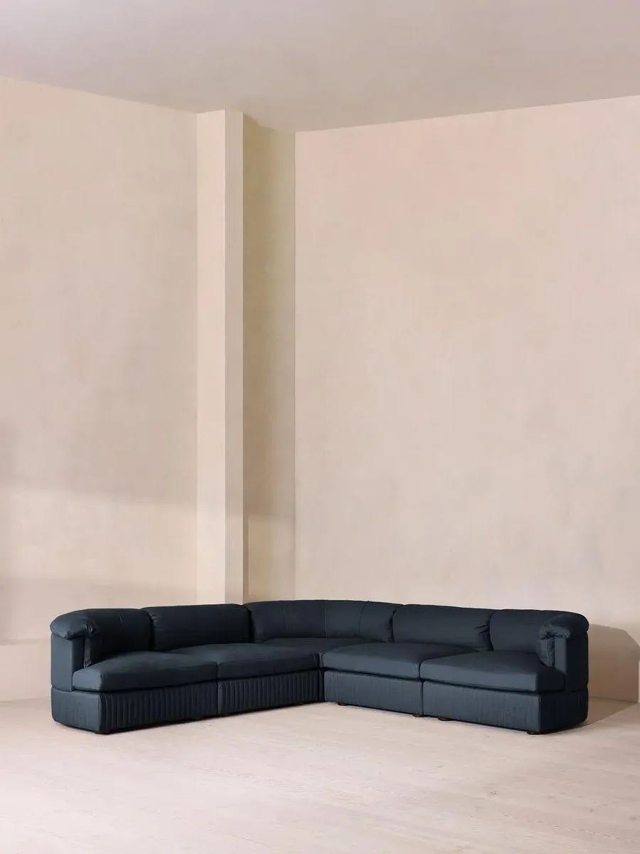 Corner Modular Sofa with Feather Cushions - Indigo, Linen