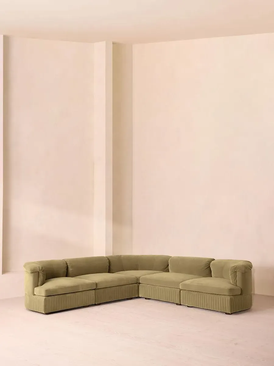 Corner Modular Sofa with Feather Cushions - Lichen, Velvet
