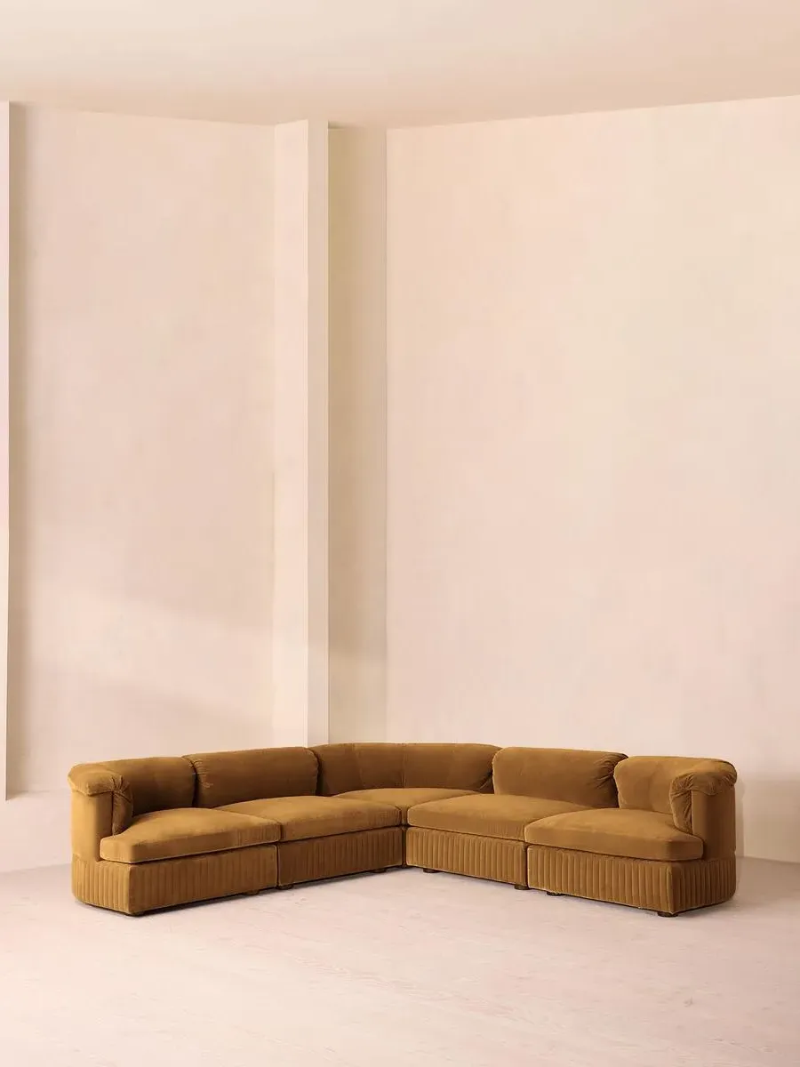 Corner Modular Sofa with Feather Cushions - Mustard, Velvet