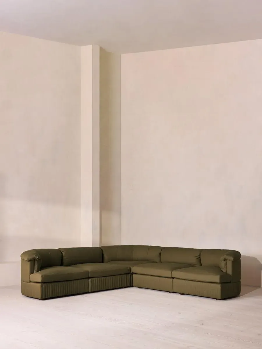 Corner Modular Sofa with Feather Cushions - Olive, Linen