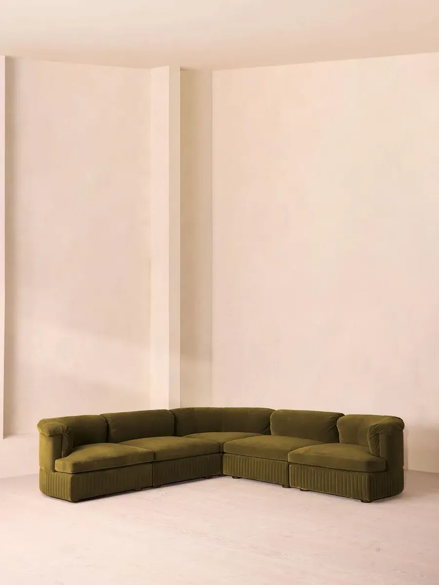 Corner Modular Sofa with Feather Cushions - Olive, Velvet