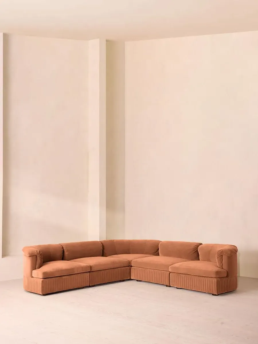 Corner Modular Sofa with Feather Cushions - Rose, Velvet