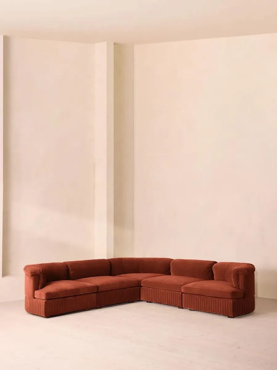 Corner Modular Sofa with Feather Cushions - Rust, Velvet