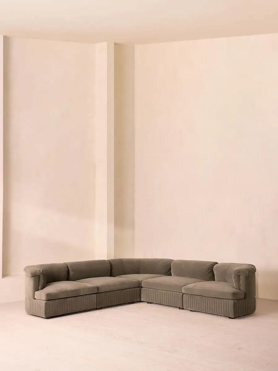Corner Modular Sofa with Feather Cushions - Taupe, Velvet