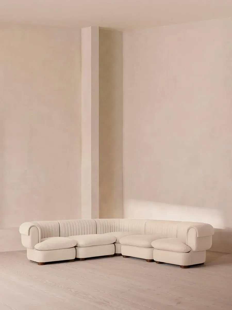 Corner Modular Sofa with Fluted Back - Bisque, Linen