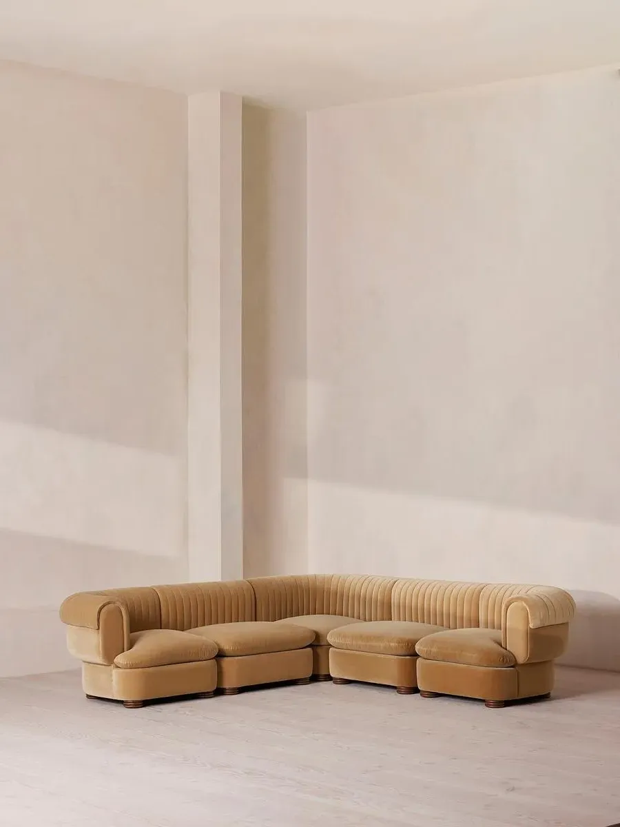 Corner Modular Sofa with Fluted Back - Camel, Velvet image