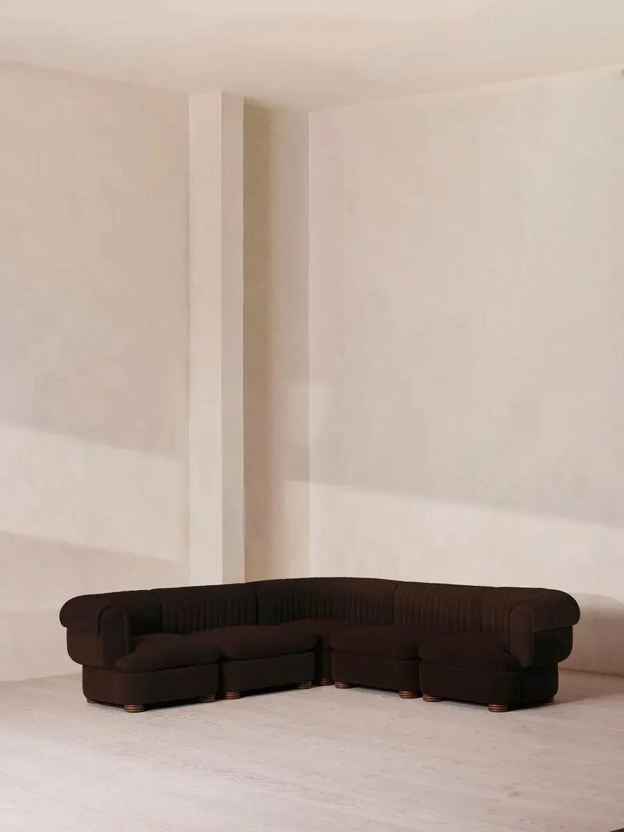 Corner Modular Sofa with Fluted Back - Chocolate, Velvet