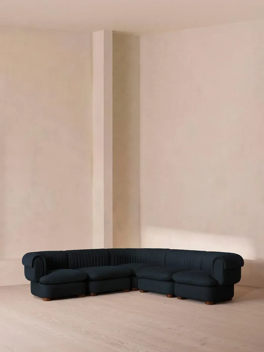 Corner Modular Sofa with Fluted Back - Indigo, Linen