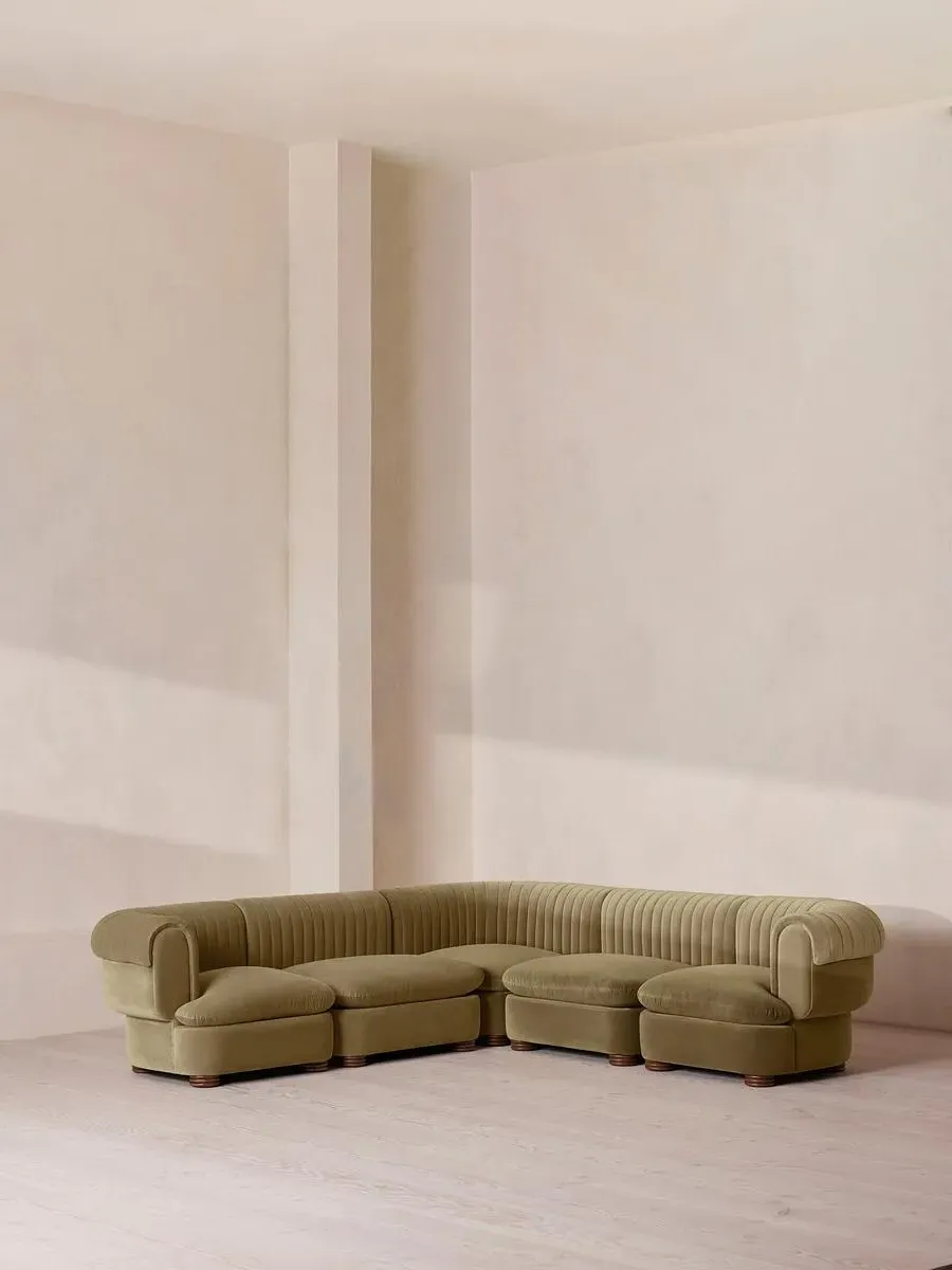 Corner Modular Sofa with Fluted Back - Lichen, Velvet