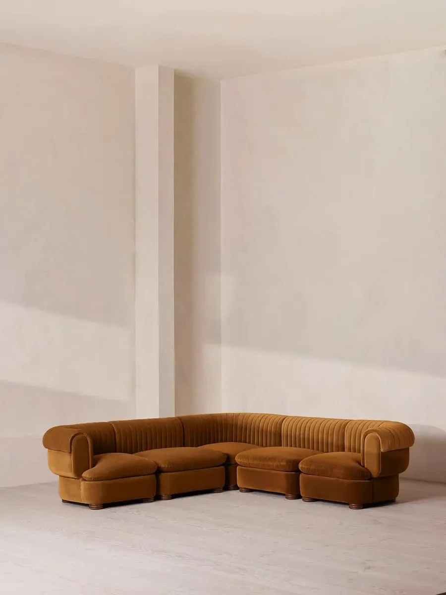 Corner Modular Sofa with Fluted Back - Mustard, Velvet