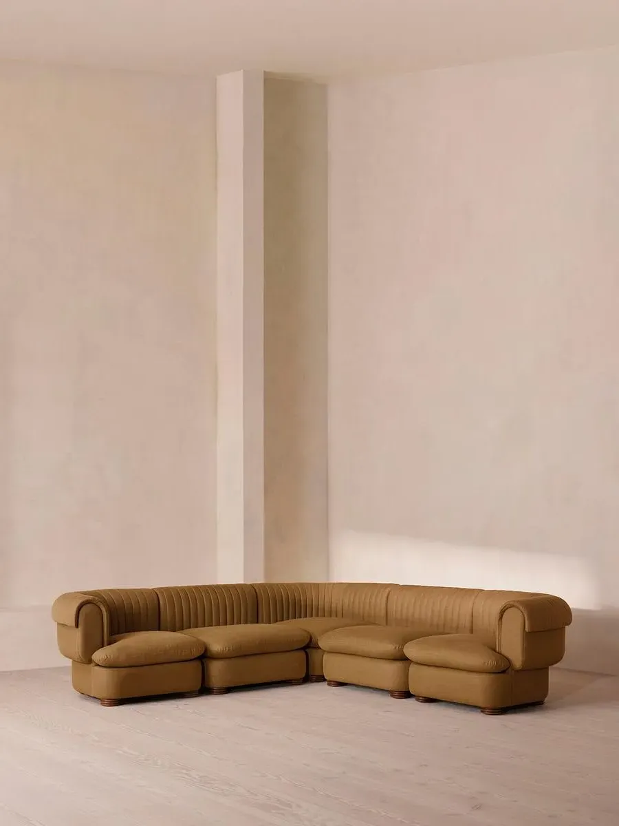 Corner Modular Sofa with Fluted Back - Ochre, Linen