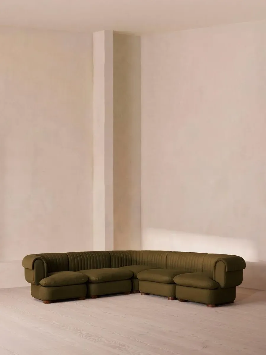 Corner Modular Sofa with Fluted Back - Olive, Linen