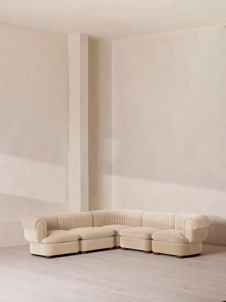 Corner Modular Sofa with Fluted Back - Porcelain, Velvet