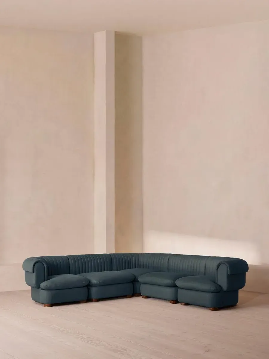 Corner Modular Sofa with Fluted Back - Prussian Blue, Linen