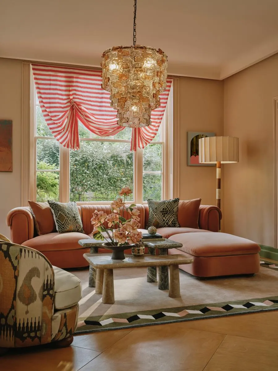 Corner Modular Sofa with Fluted Back - Rose, Velvet