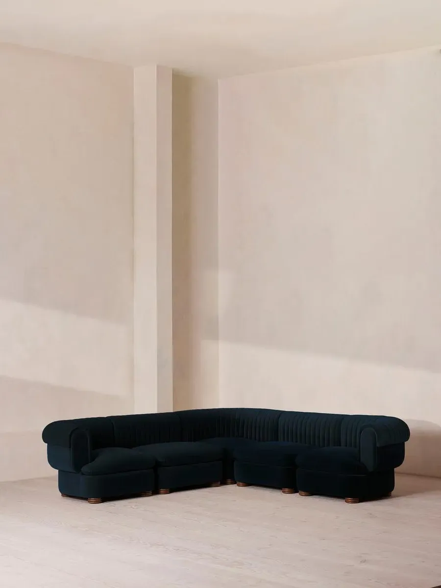 Corner Modular Sofa with Fluted Back - Royal Blue, Velvet