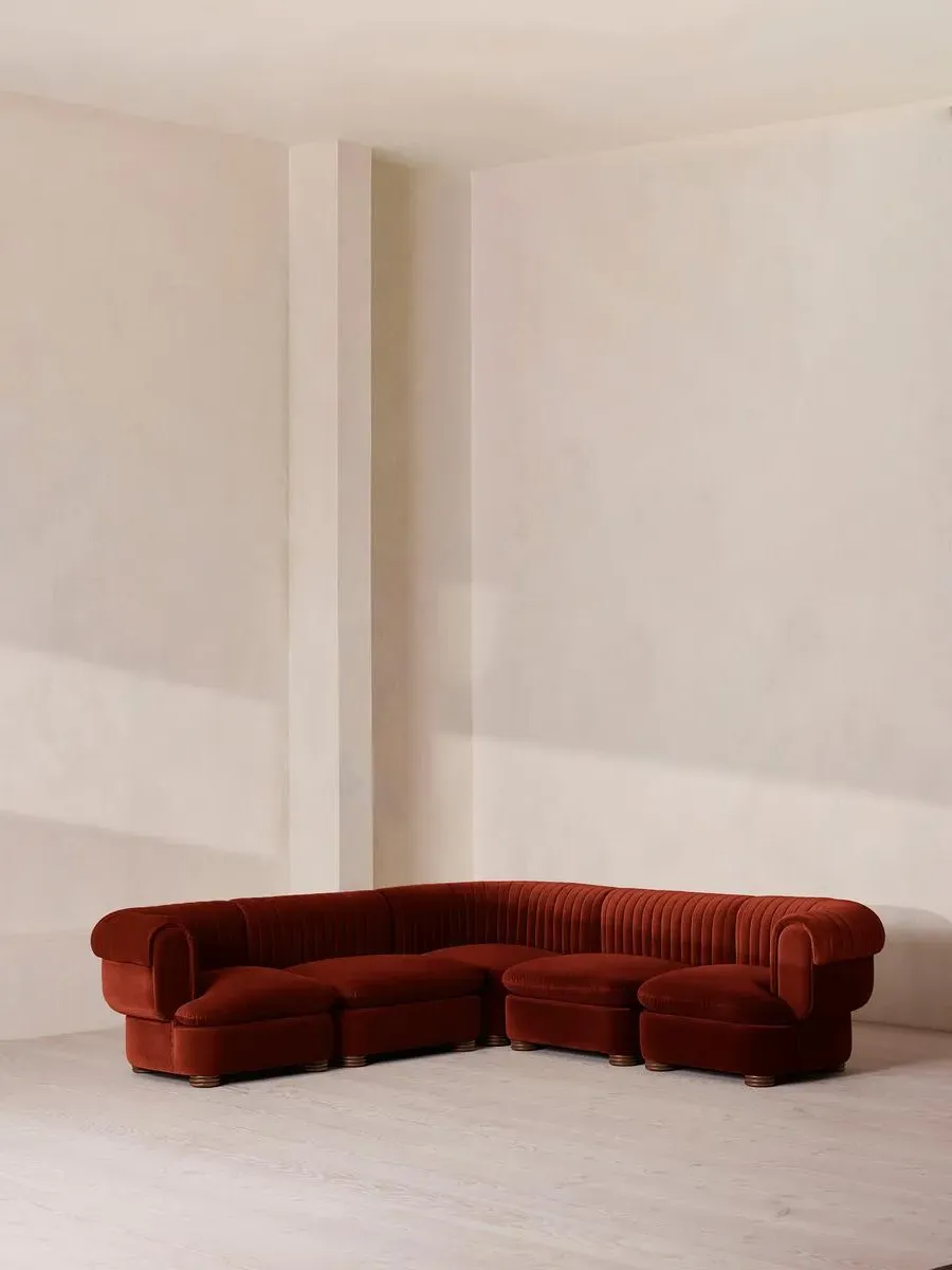 Corner Modular Sofa with Fluted Back - Rust, Velvet