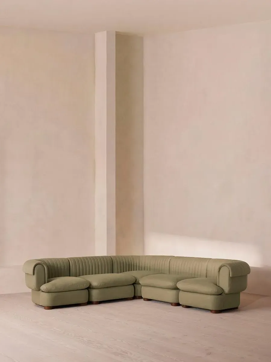 Corner Modular Sofa with Fluted Back - Sage, Linen