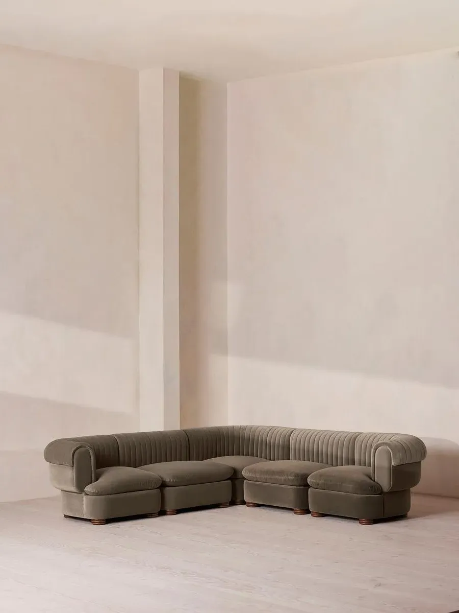 Corner Modular Sofa with Fluted Back - Taupe, Velvet
