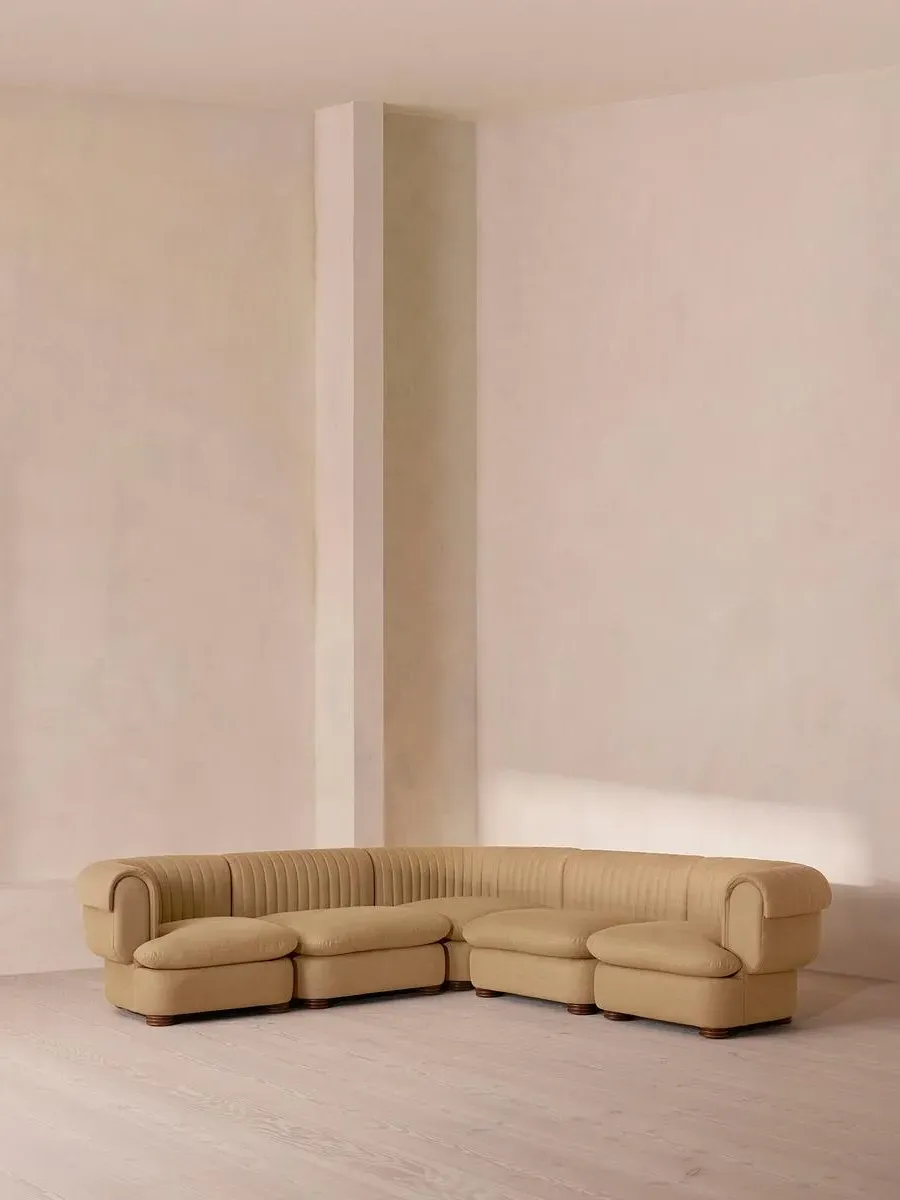 Corner Modular Sofa with Fluted Back - Wheat, Linen