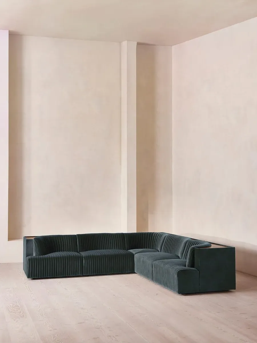 Corner Modular Sofa with Shelf - Blue, Velvet