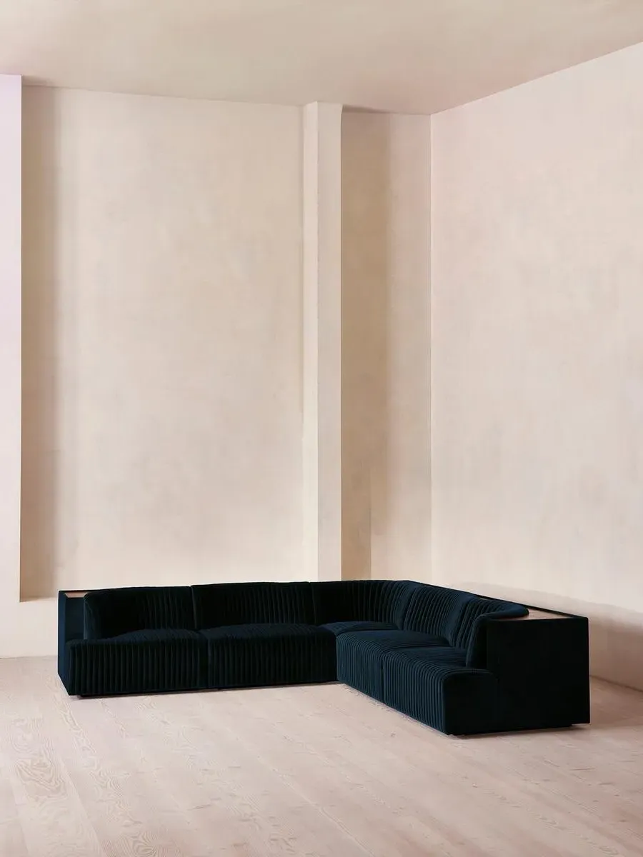 Corner Modular Sofa with Shelf - Blue, Velvet image