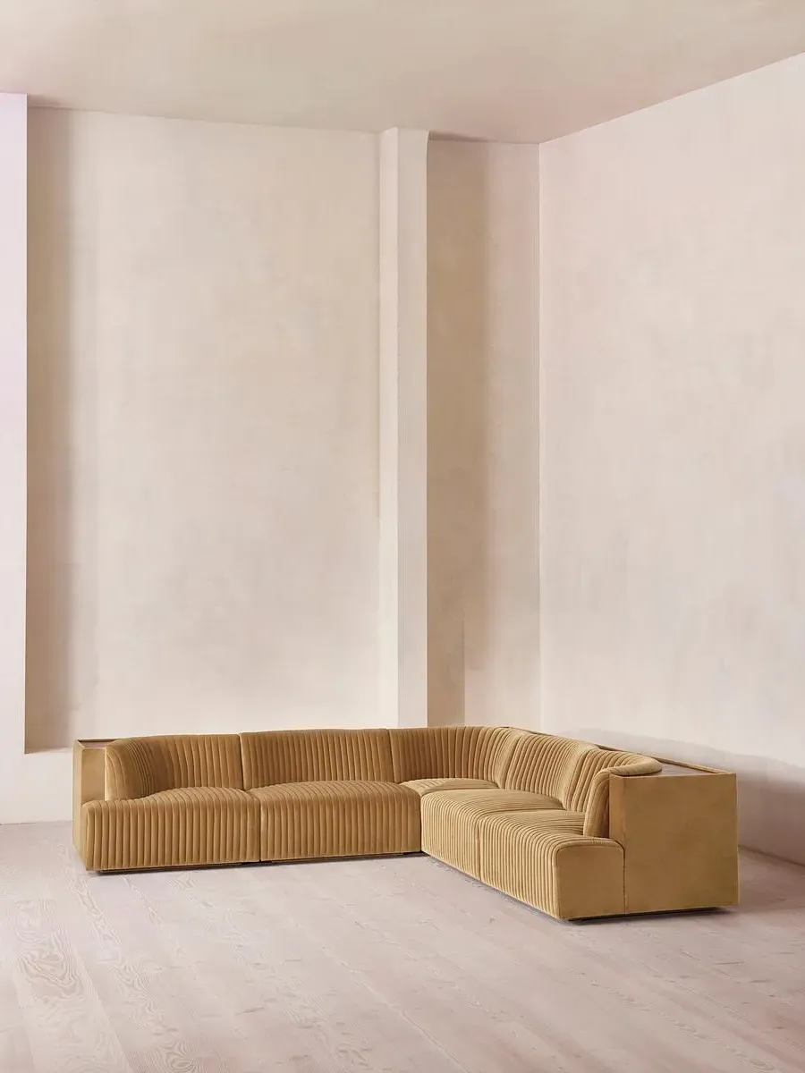 Corner Modular Sofa with Shelf - Camel, Velvet
