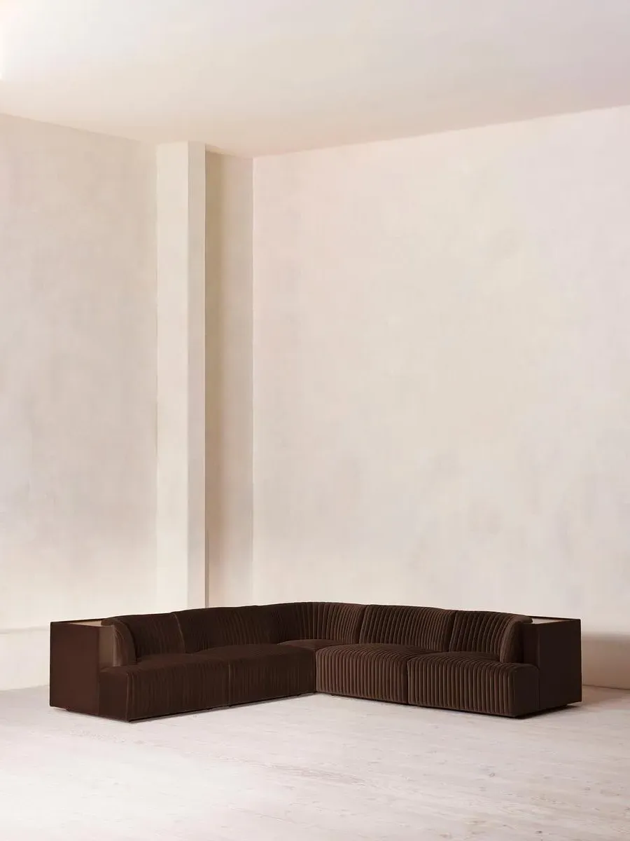 Corner Modular Sofa with Shelf - Chocolate, Velvet