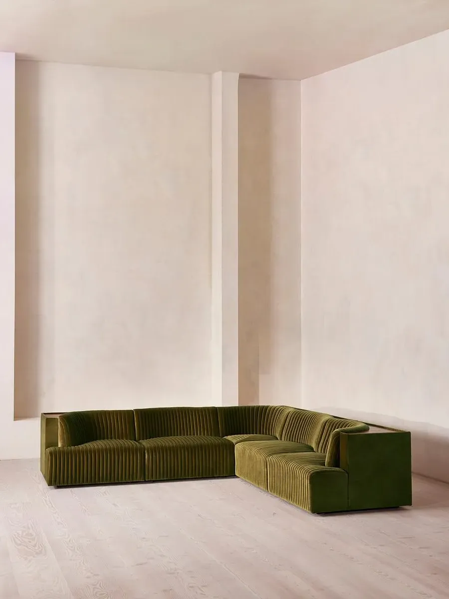 Corner Modular Sofa with Shelf - Olive, Velvet