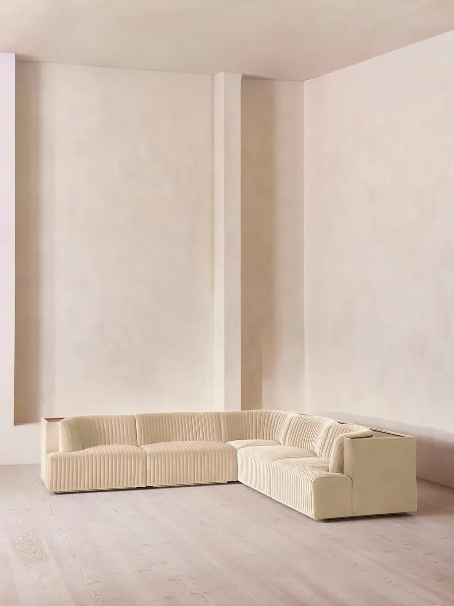 Corner Modular Sofa with Shelf - Porcelain, Velvet