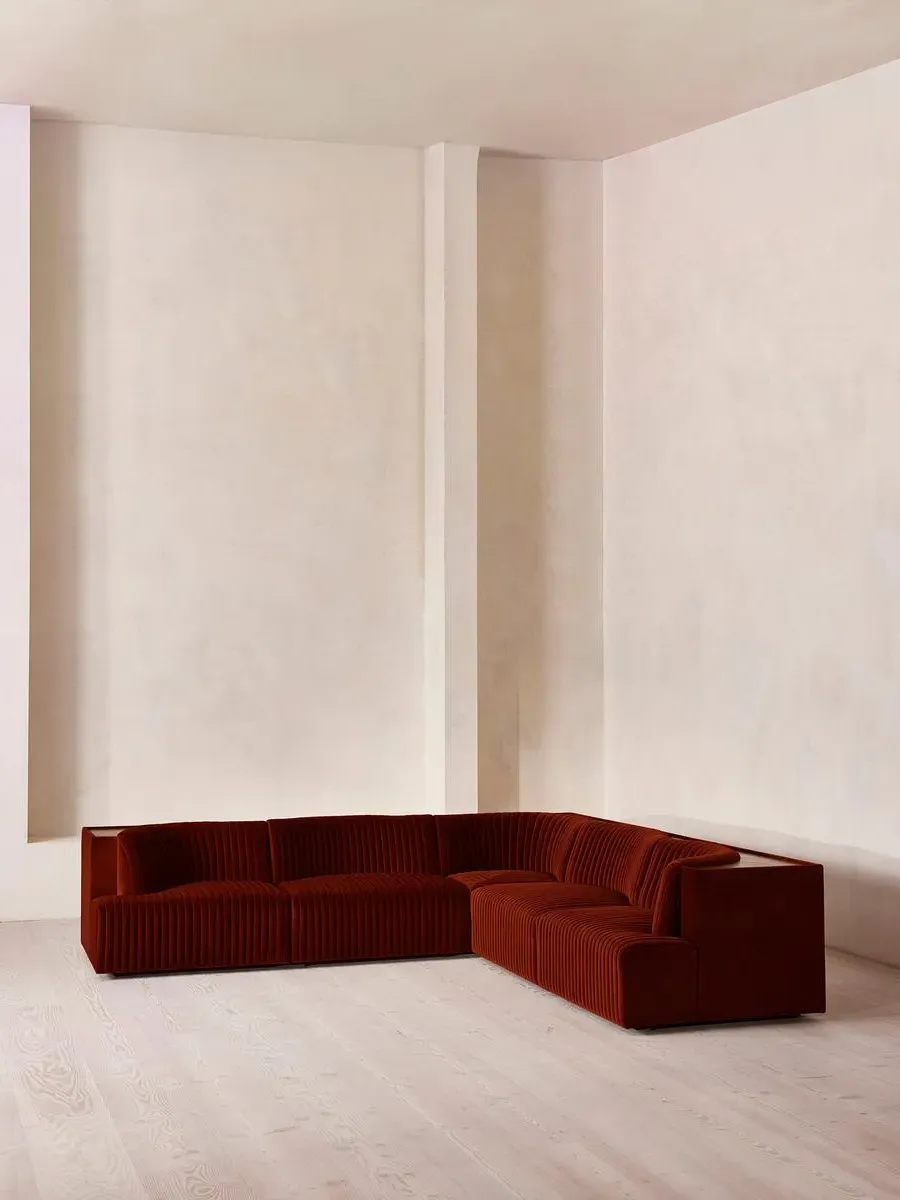 Corner Modular Sofa with Shelf - Rust, Velvet