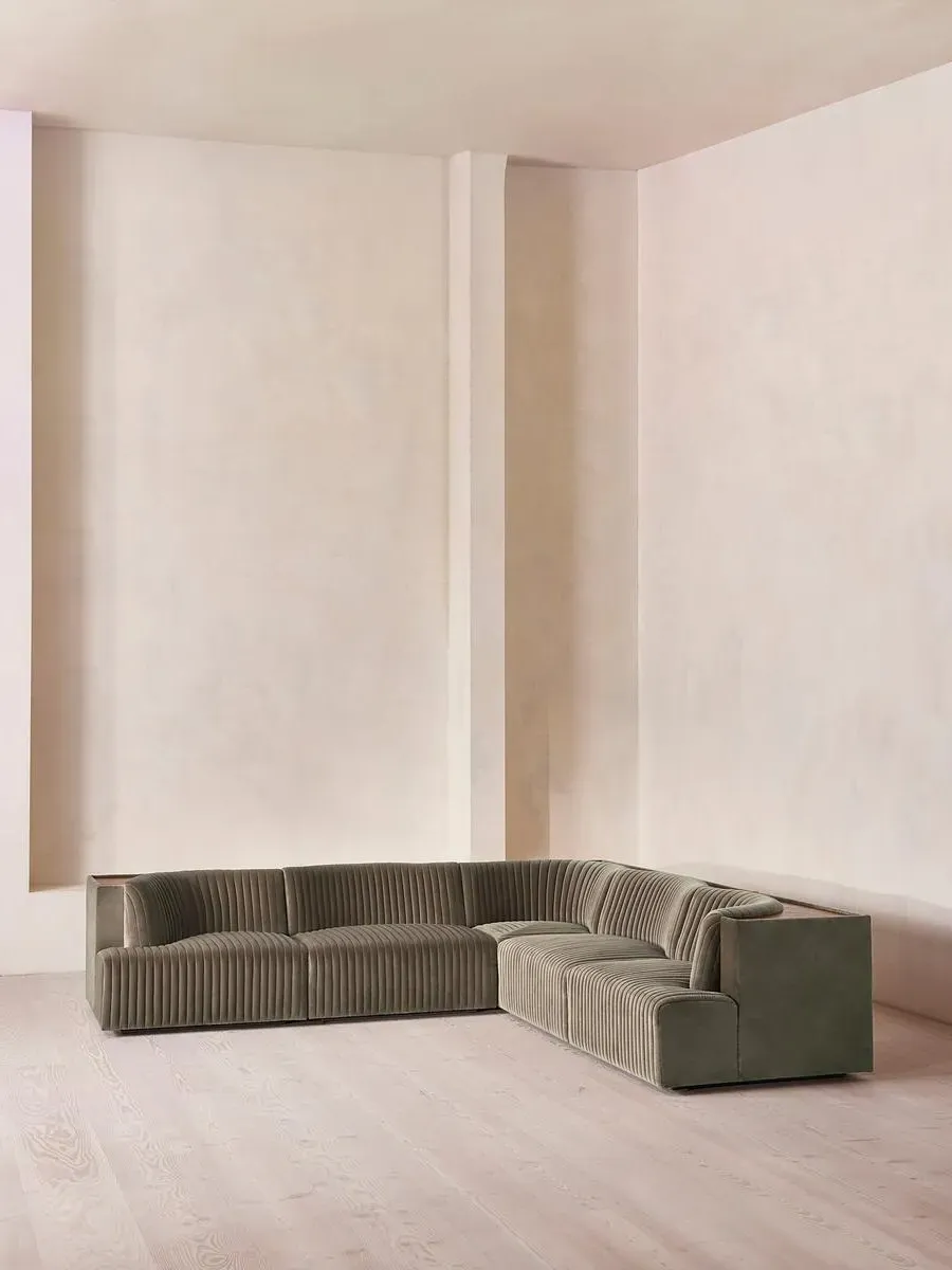 Corner Modular Sofa with Shelf - Taupe, Velvet