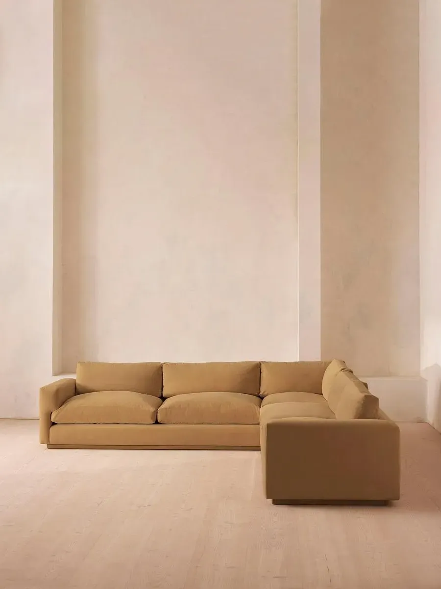 Corner Sofa with Deep Seat - Camel, Velvet