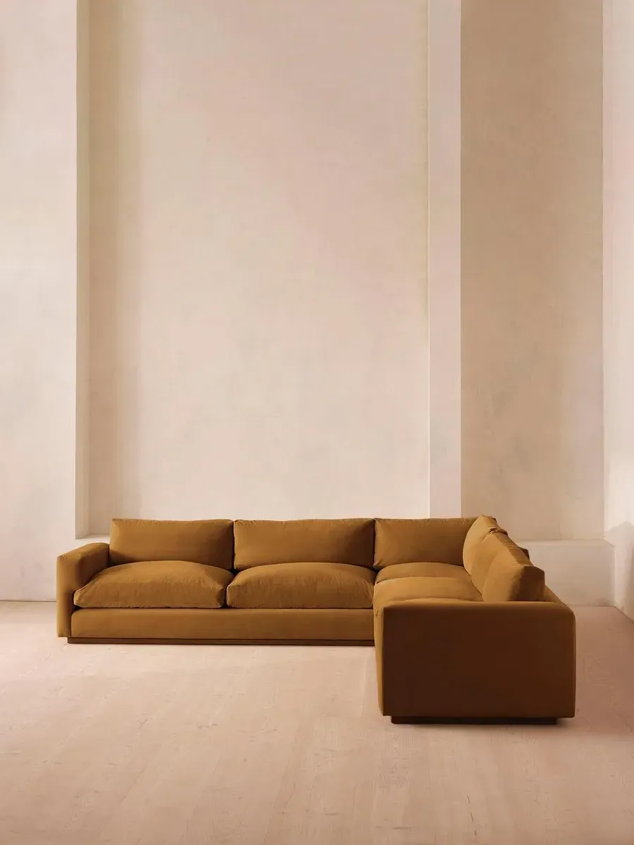 Corner Sofa with Deep Seat - Mustard, Velvet