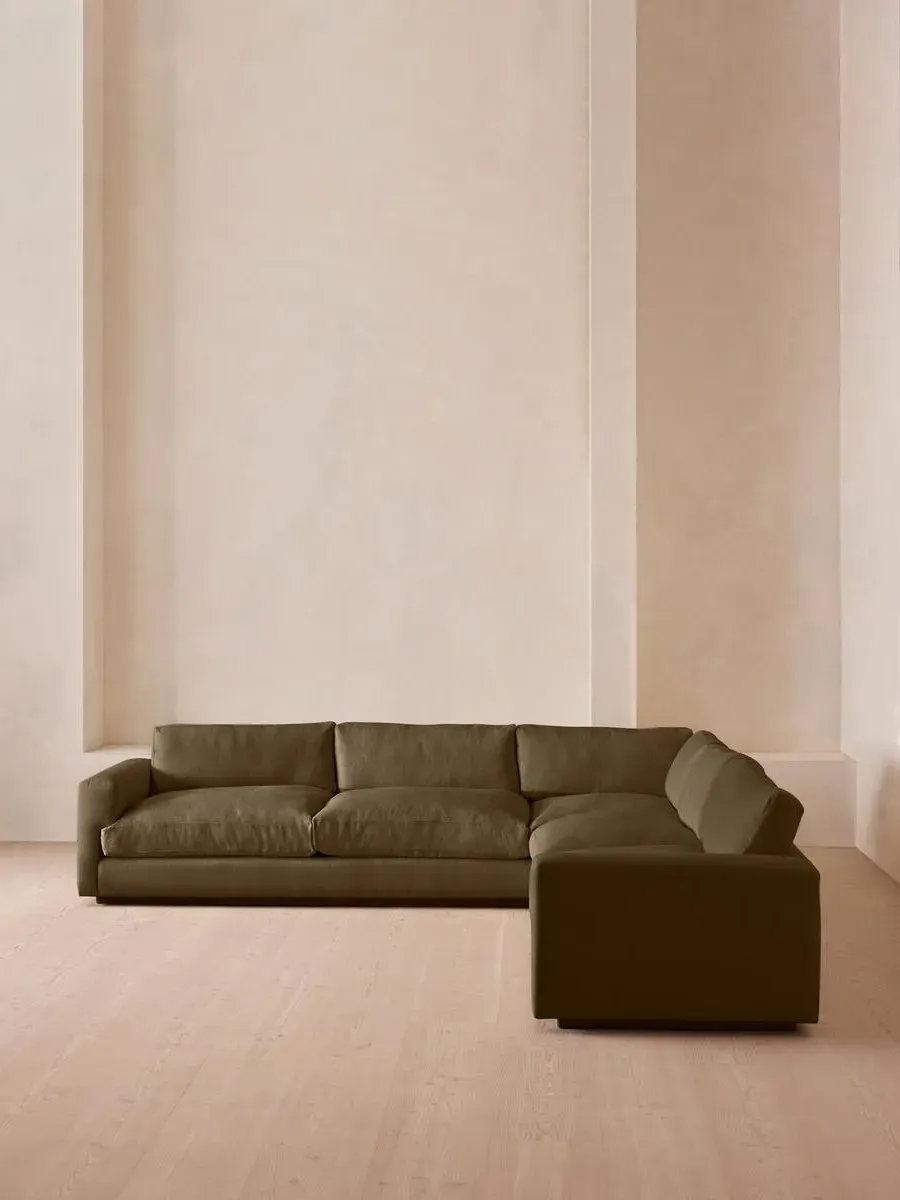 Corner Sofa with Deep Seat - Olive, Linen