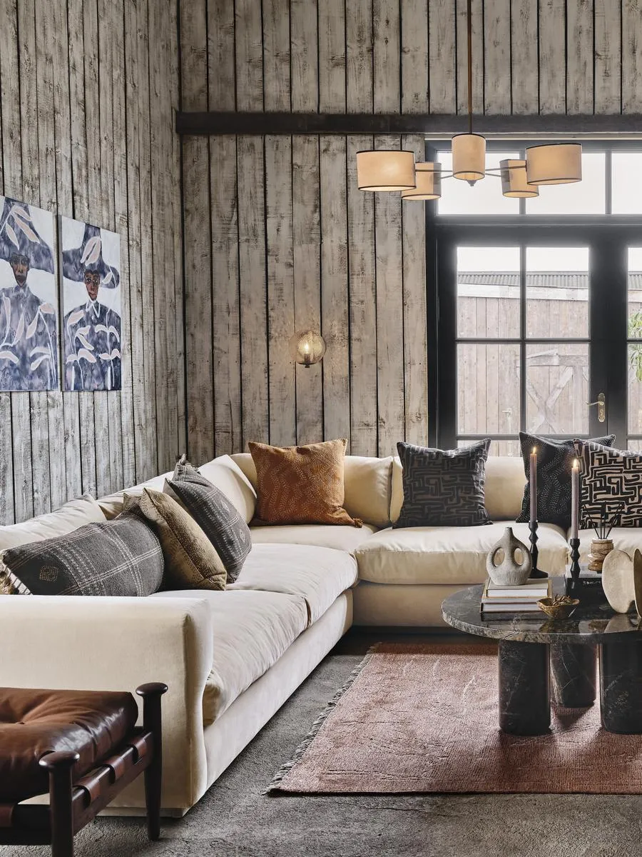 Corner Sofa with Deep Seat - Porcelain, Velvet