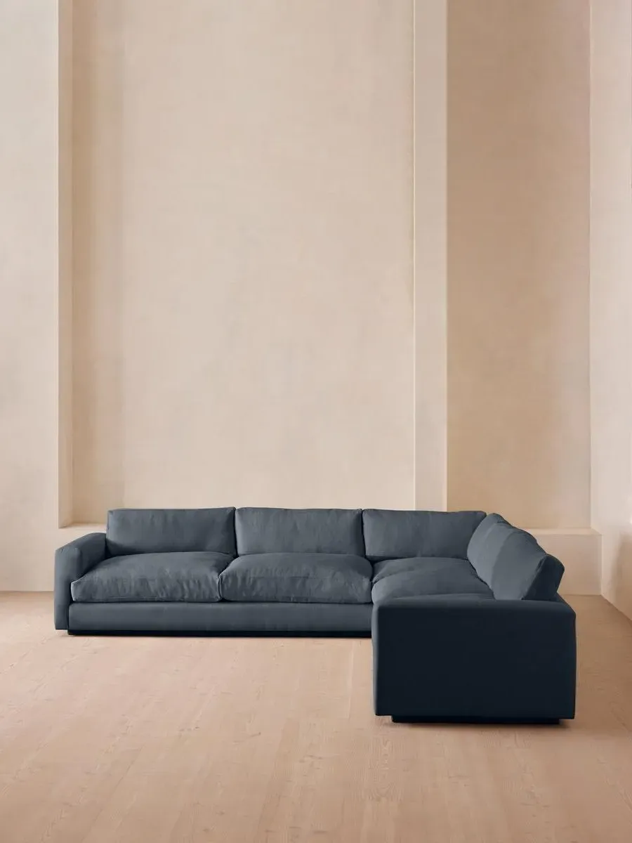 Corner Sofa with Deep Seat - Prussian Blue, Linen
