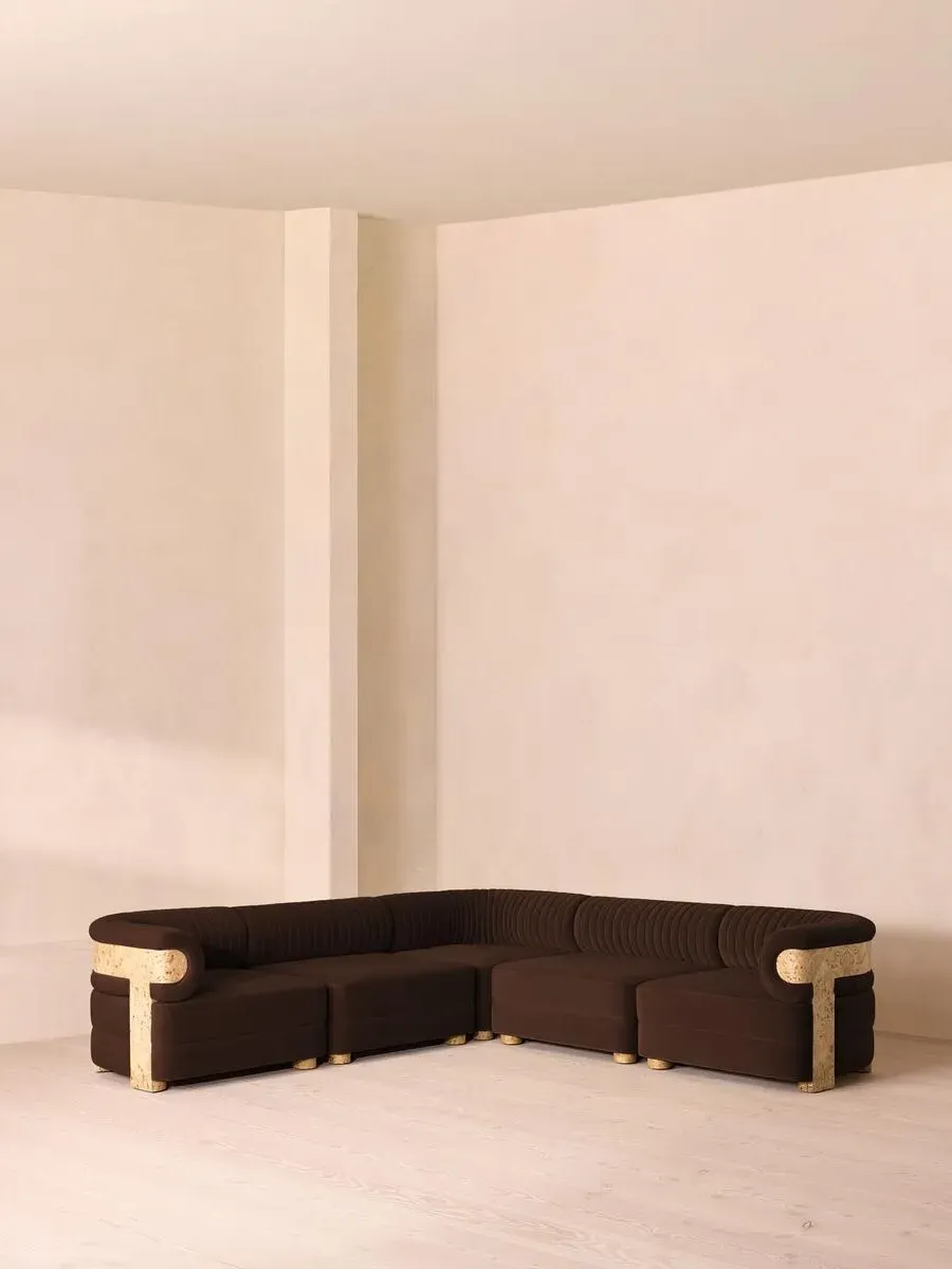 Corner Sofa with Fluted Back - Chocolate, Velvet image