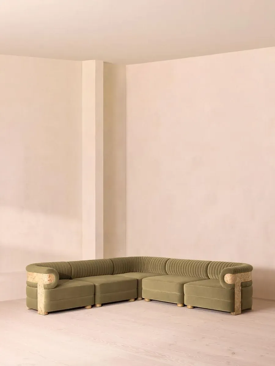 Corner Sofa with Fluted Back - Lichen, Velvet image