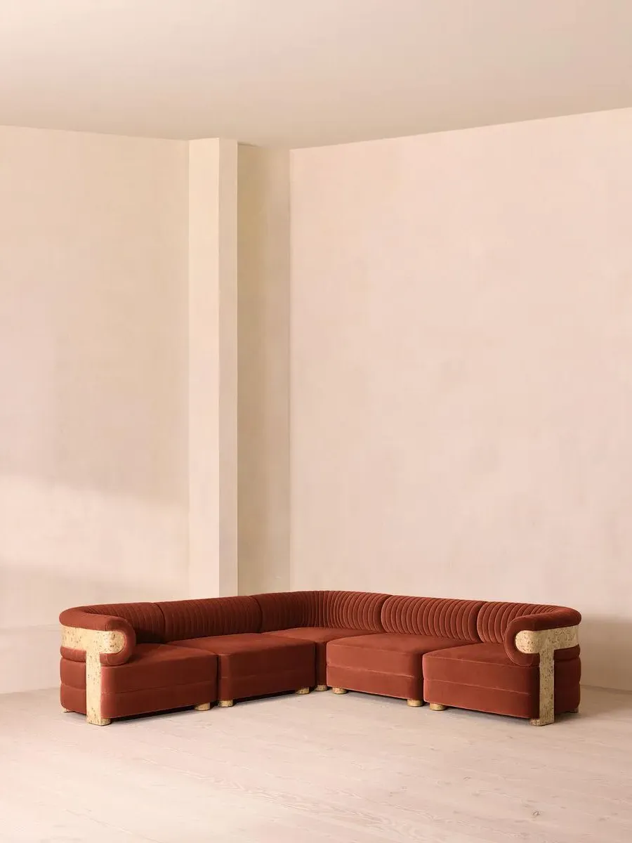 Corner Sofa with Fluted Back - Rust, Velvet image