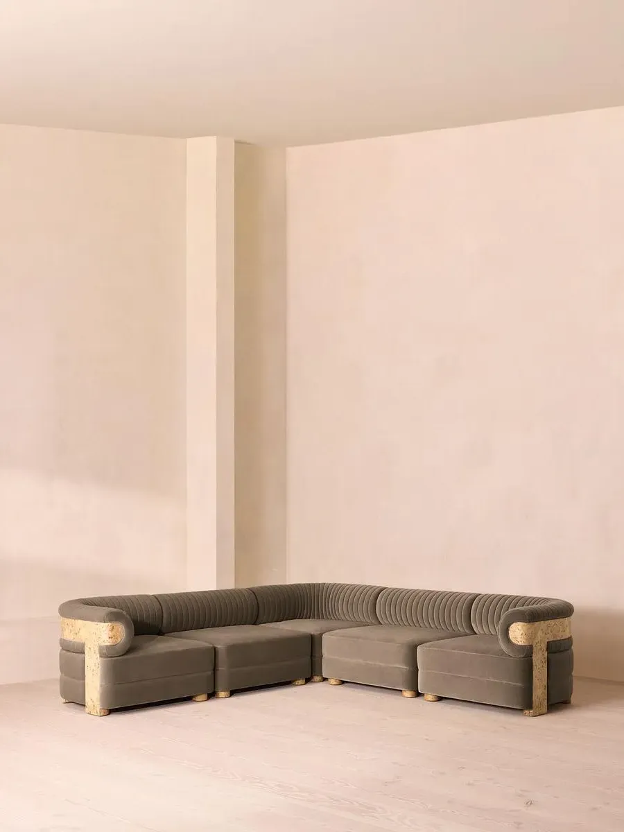 Corner Sofa with Fluted Back - Taupe, Velvet image