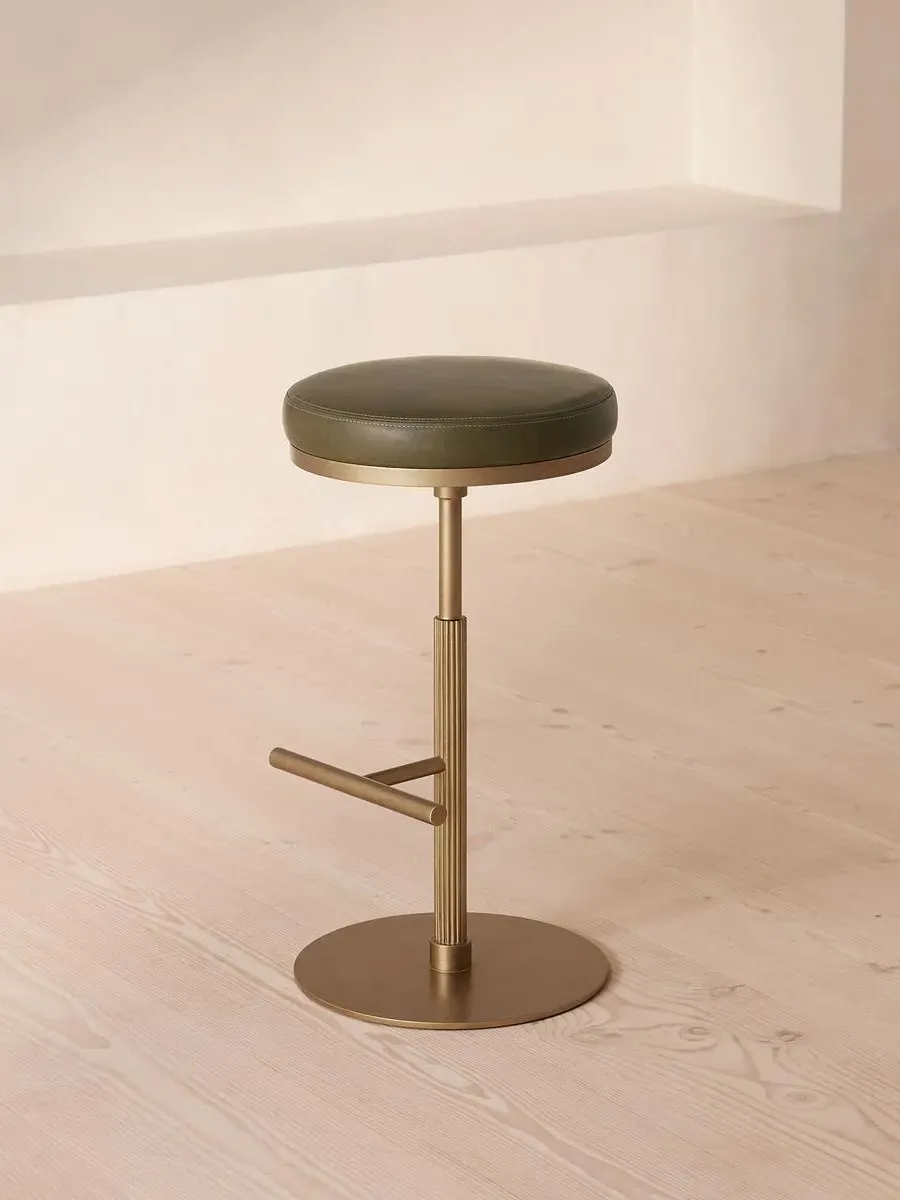 Counter Stool with Footrest - Moss, Leather image